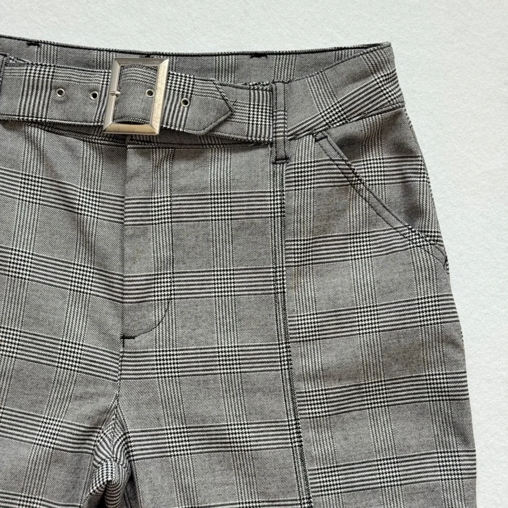 Free‎ People High Rise Grey Trousers Pants Size 10 Glen Plaid Belted Slim Preppy